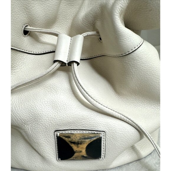 DKNY White Leather Drawstring Shoulder Bag With Tassels - Picture 2 of 15
